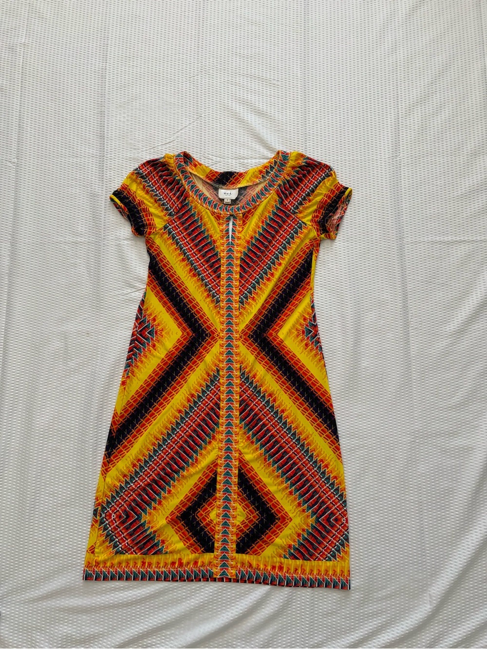 ECI Geometric Mini Dress in Yellow, Red & Black